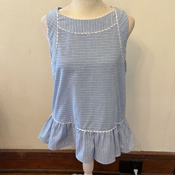 altar’d state chambray blue white striped sleeveless blouse Size M EUC - Picture 2 of 8